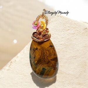 Handcrafted Pietersite/tiger eye Brown and Gold Pendant/Necklace